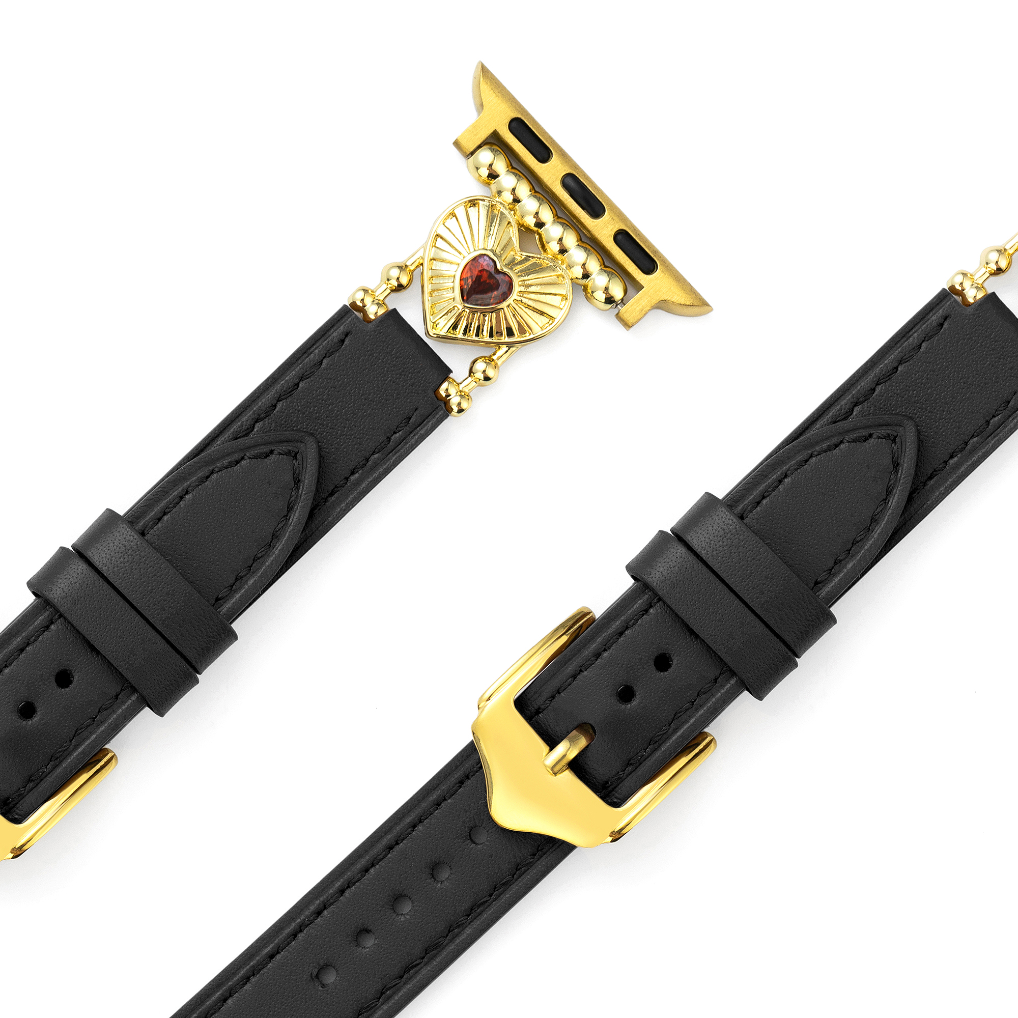 14k Gold / Platinum Plated Heart Adorned Leather Watch Band