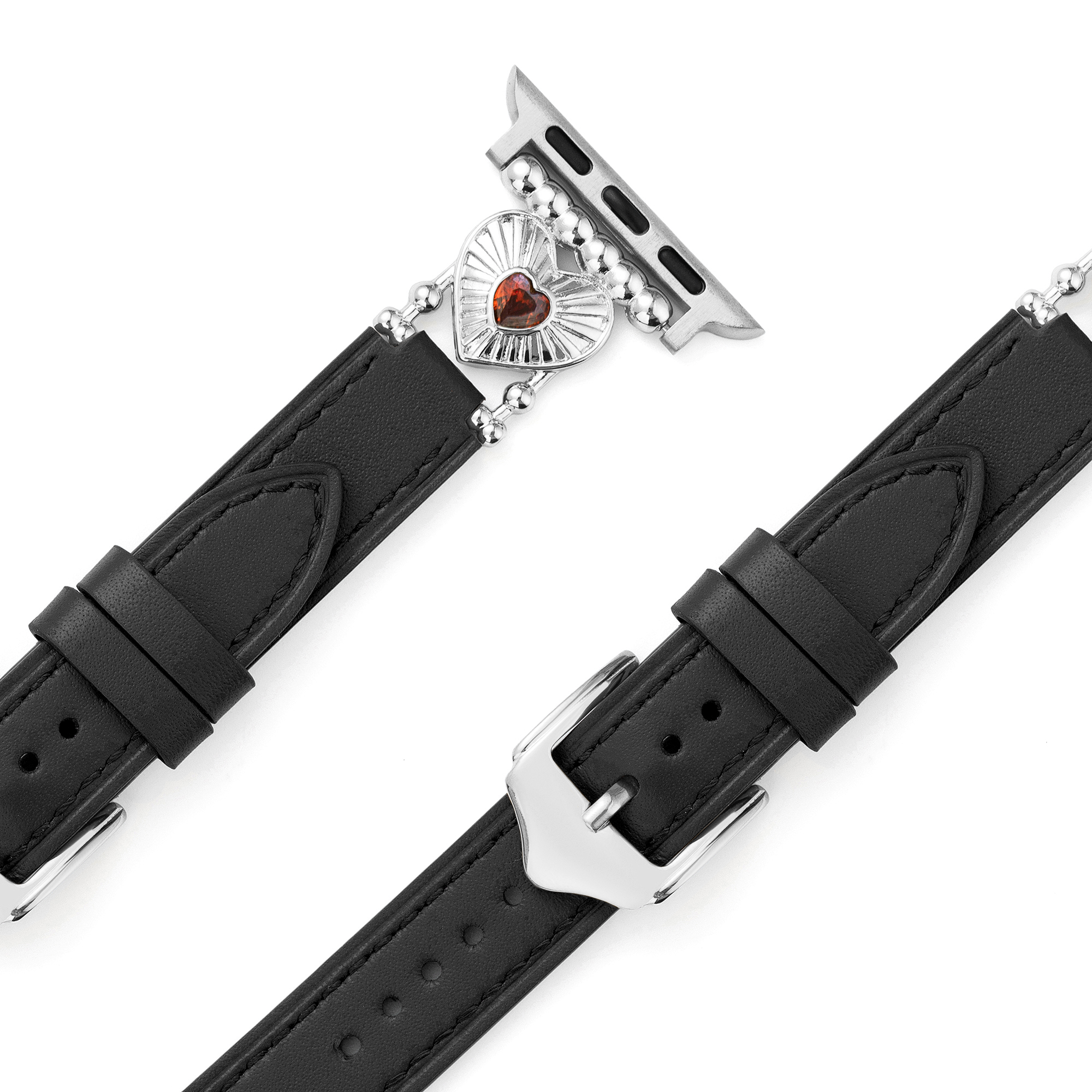 14k Gold / Platinum Plated Heart Adorned Leather Watch Band