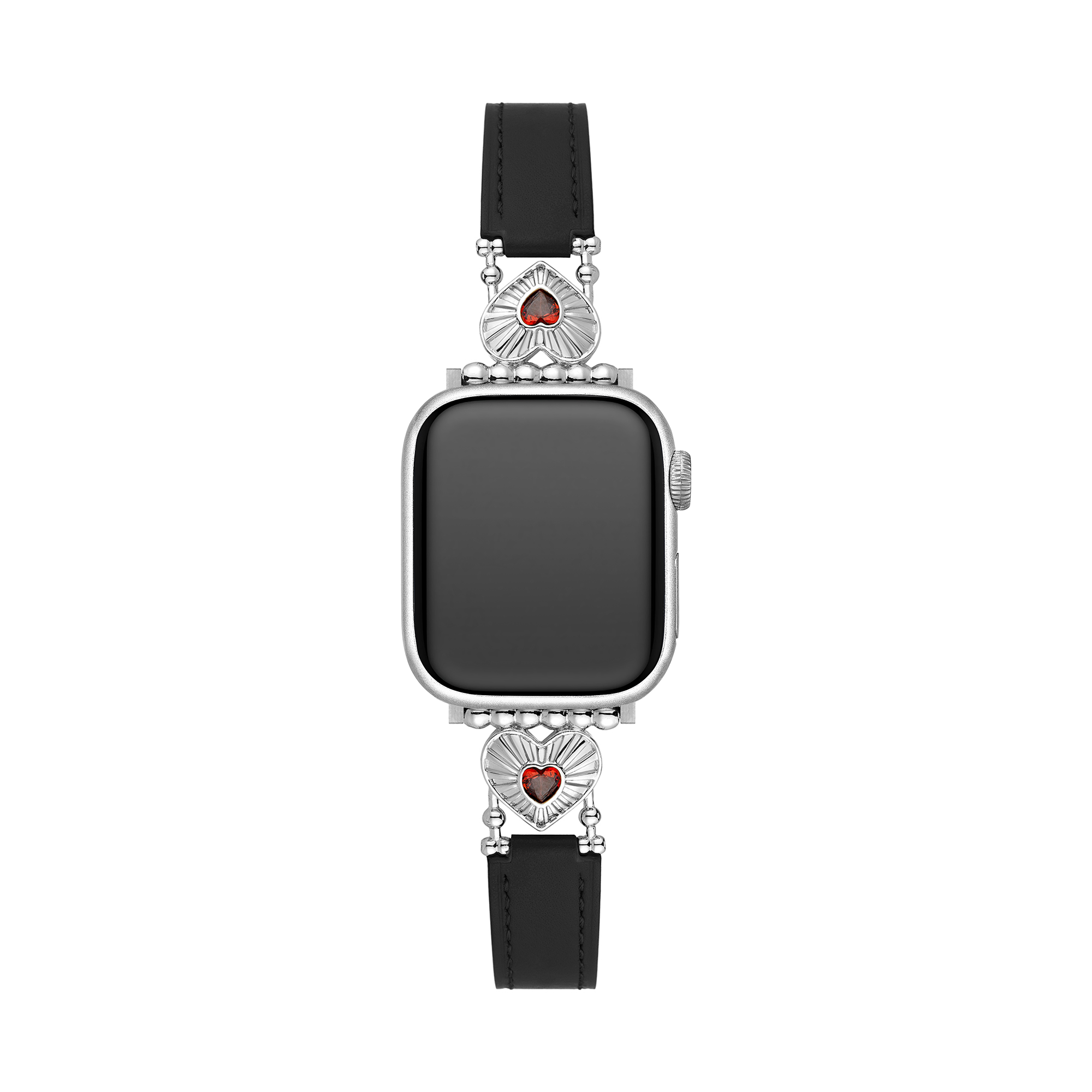 14k Gold / Platinum Plated Heart Adorned Leather Watch Band