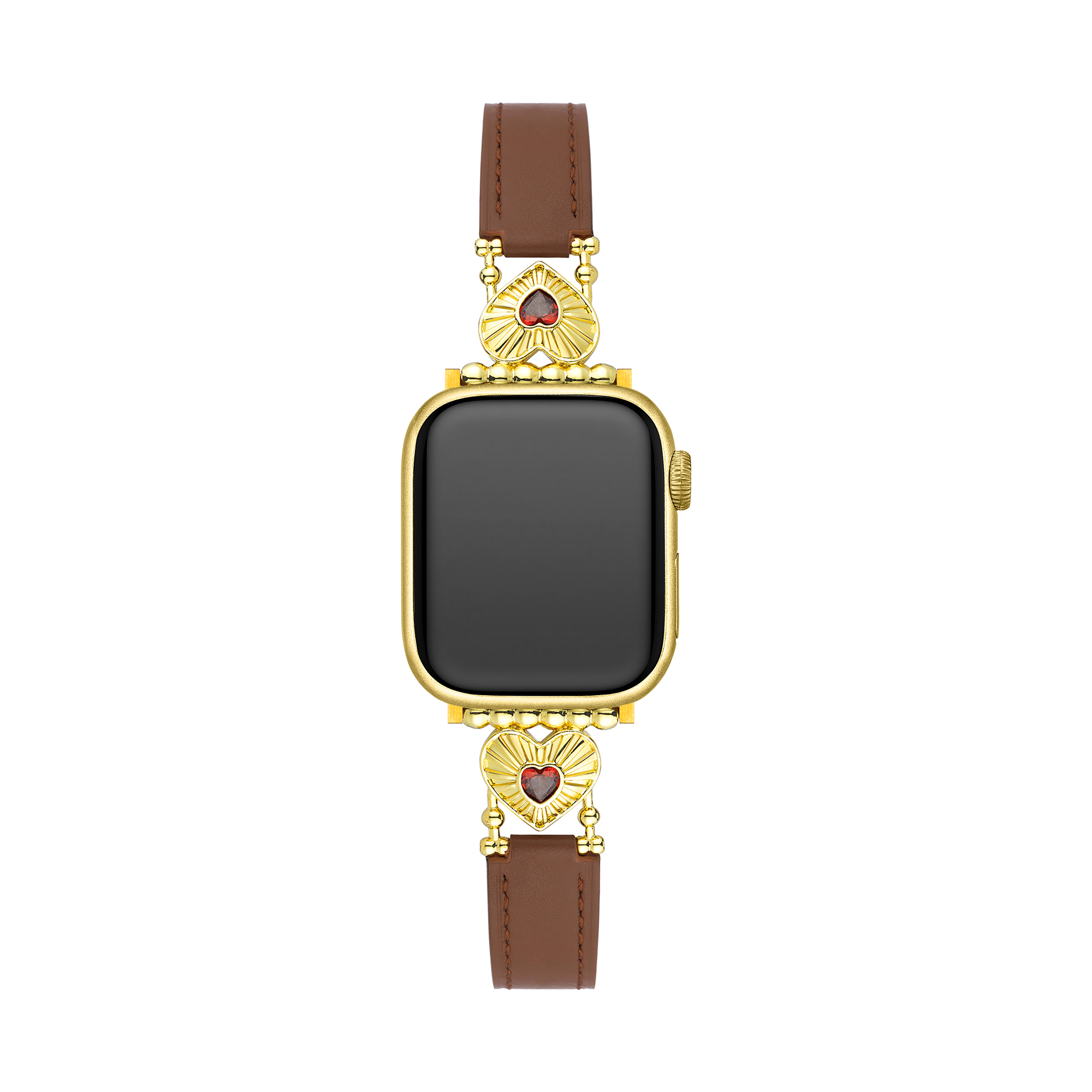 14k Gold / Platinum Plated Heart Adorned Leather Watch Band