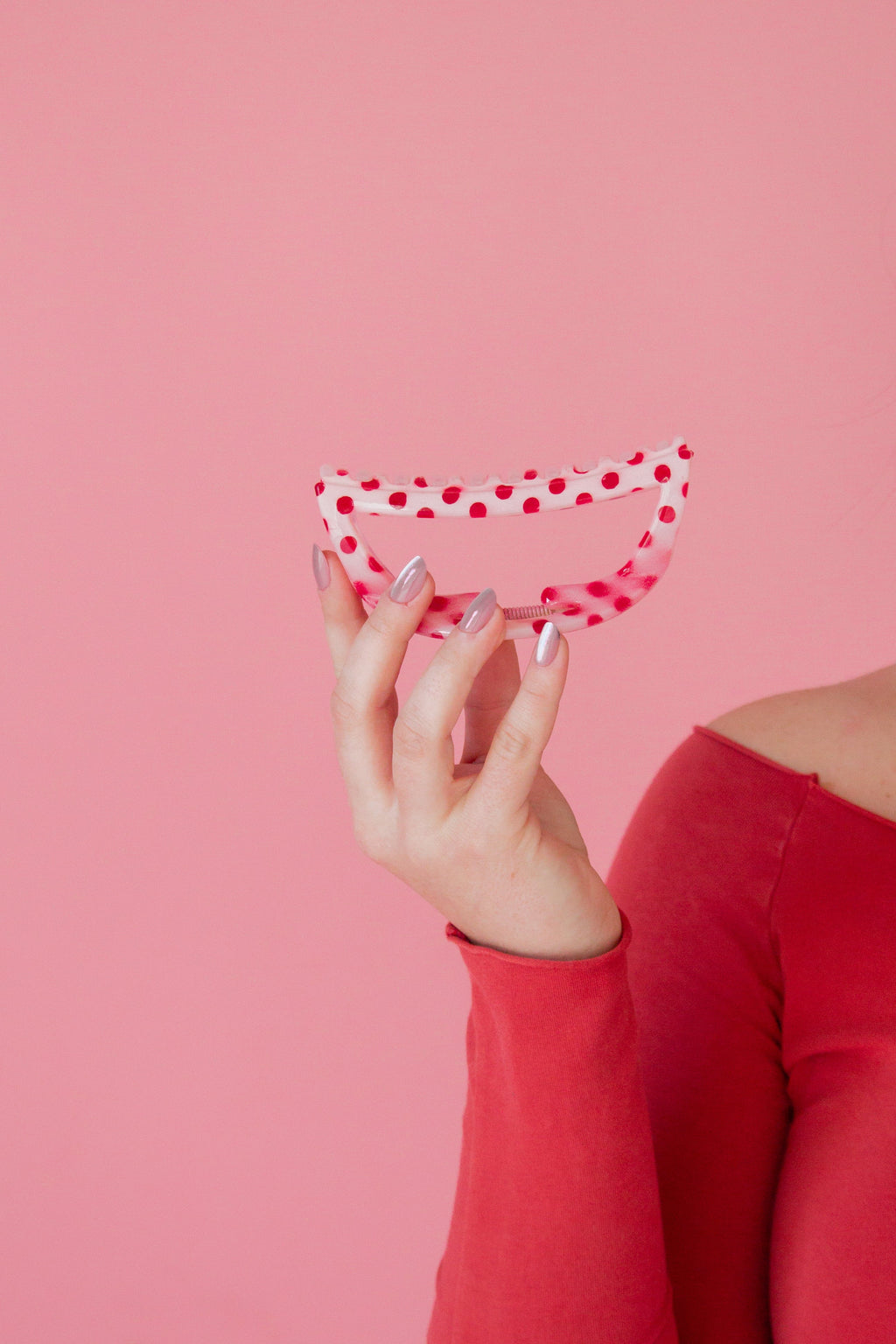 Pink & Red Polka Claw Clip