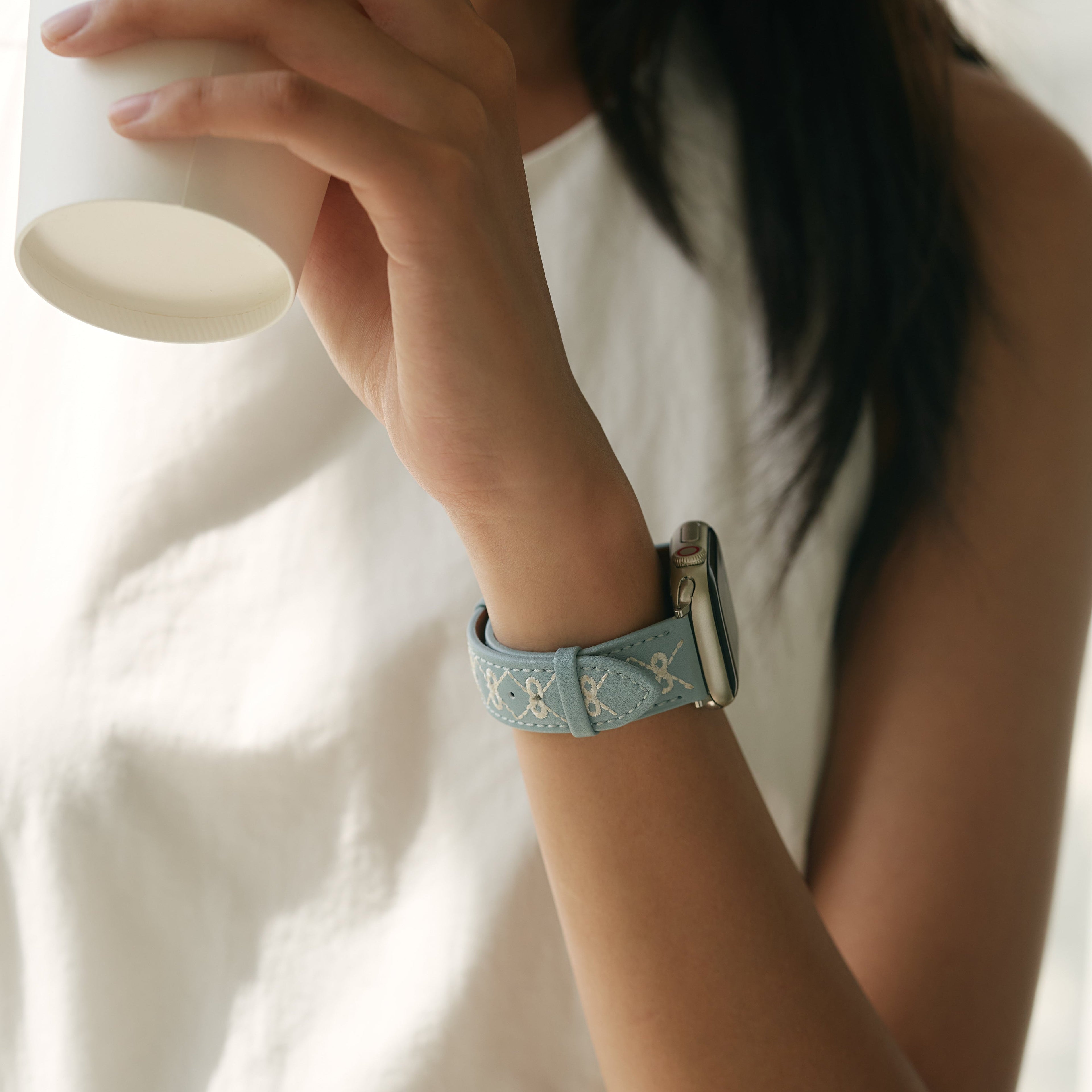 Embroidered Bow Leather Watch Band for Apple Watch