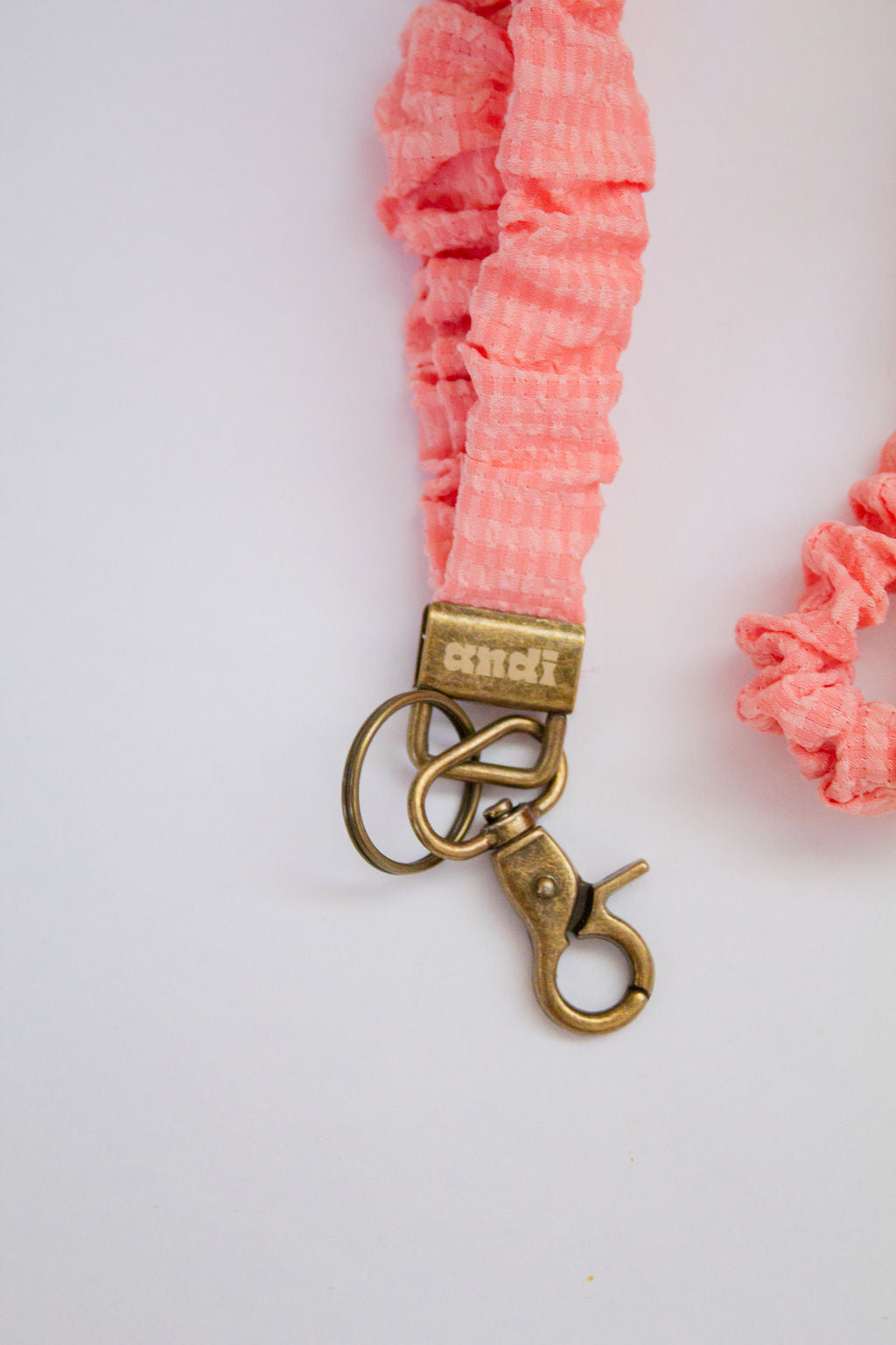 Coral Gingham Lanyard