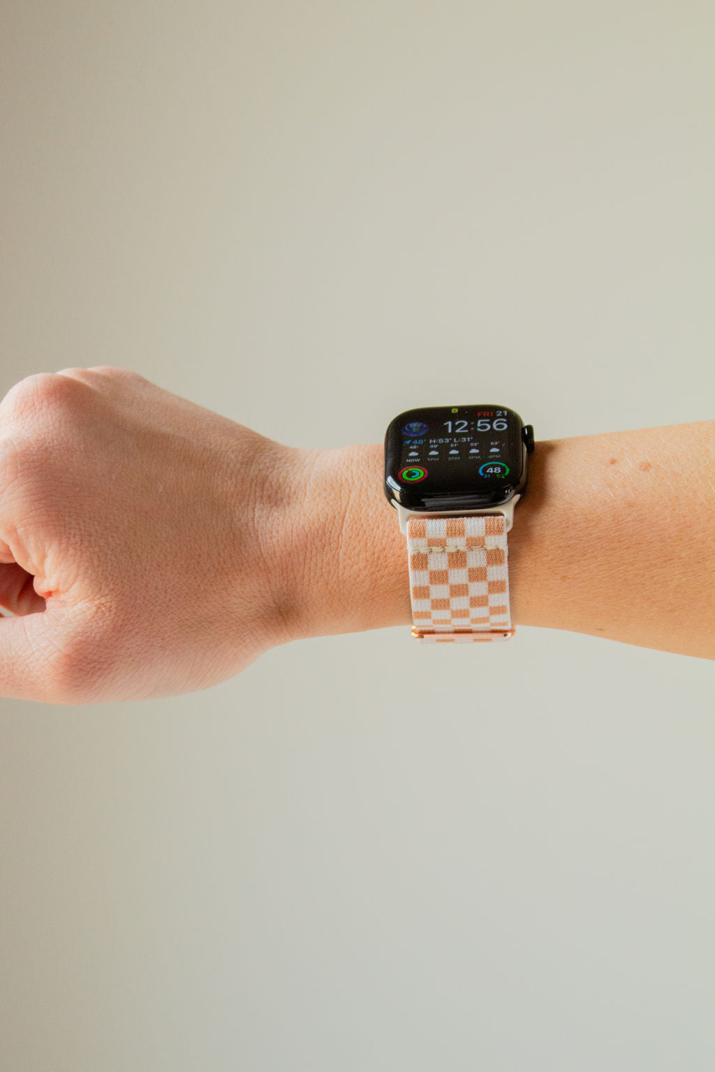 Tan Checkerboard Adjustable Elastic