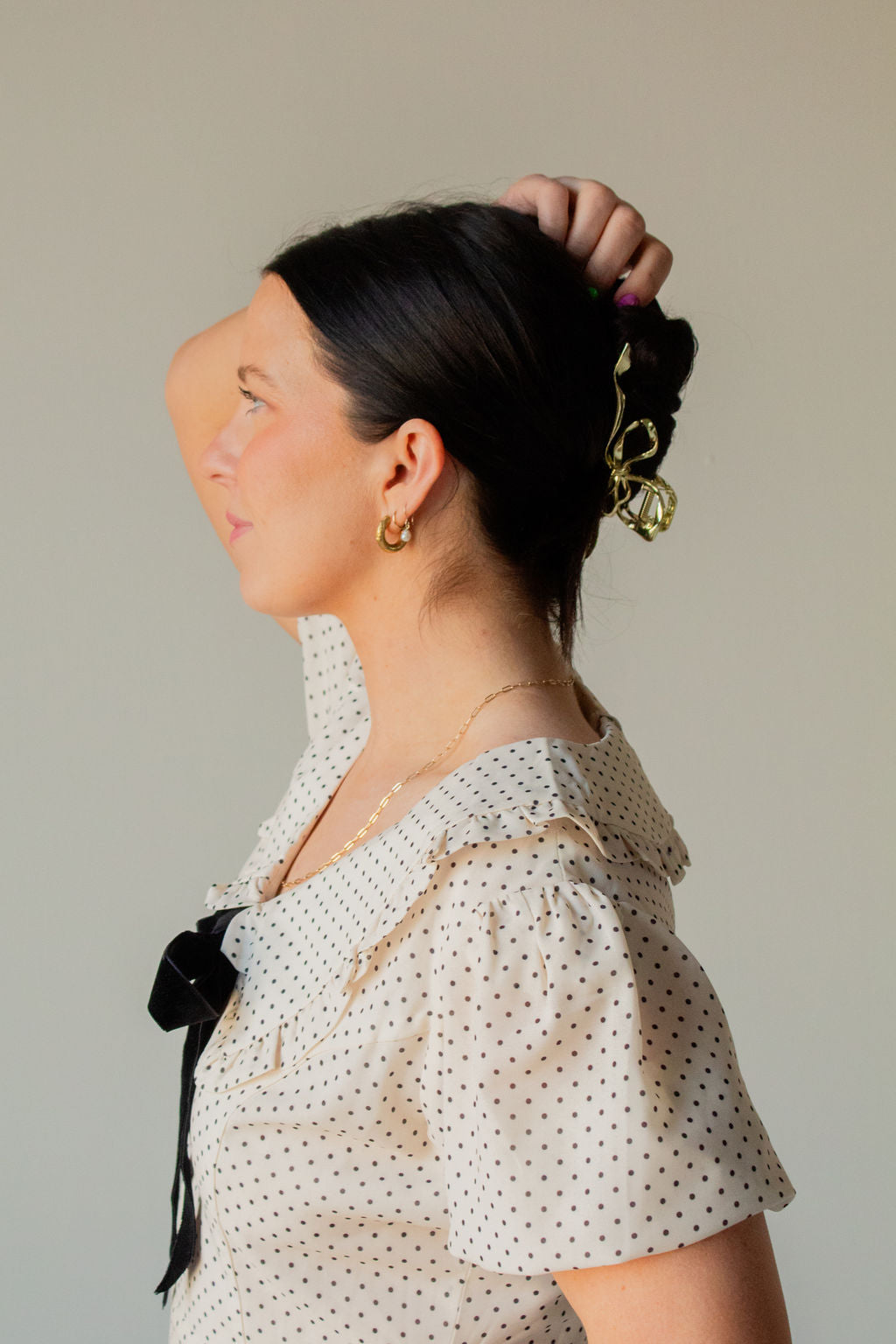 Gold Bow Squiggle Claw Clip