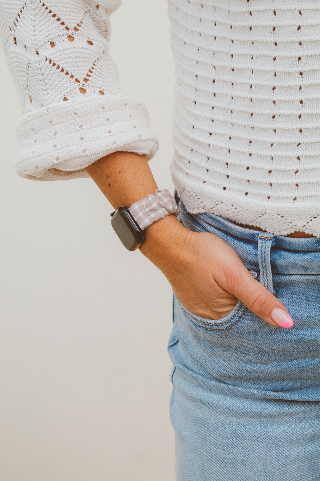 Tan Gingham Scrunchie Watch Band