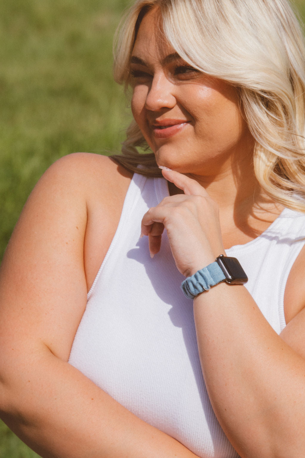 Baby Blue Jean Scrunchie Watch Band