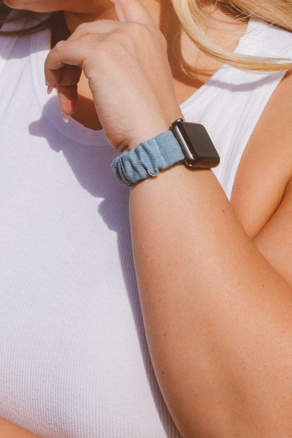 Baby Blue Jean Scrunchie Watch Band
