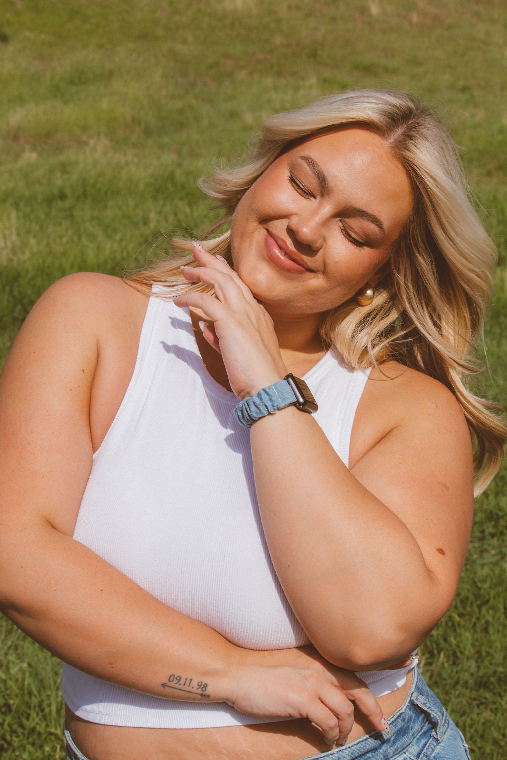 Baby Blue Jean Scrunchie Watch Band
