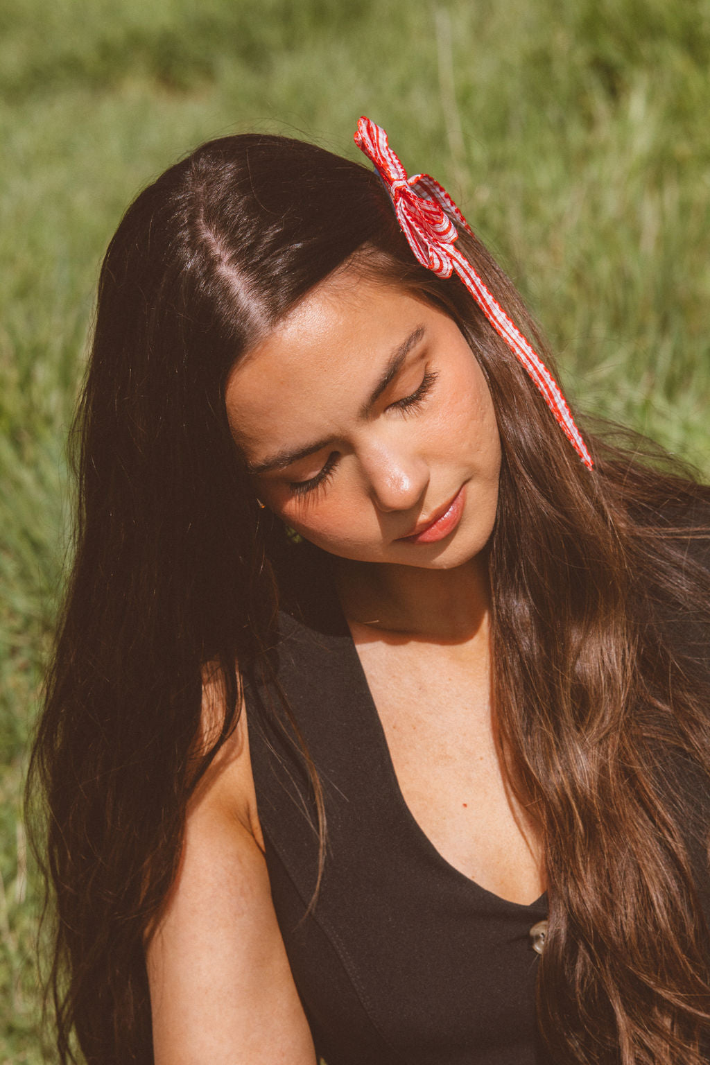 Red Gingham Bow Clip