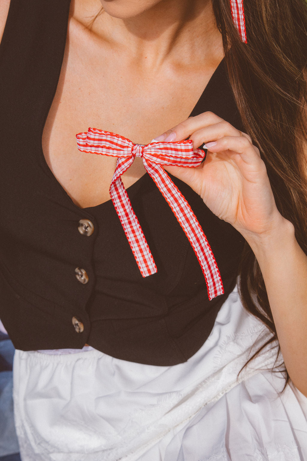 Red Gingham Bow Clip