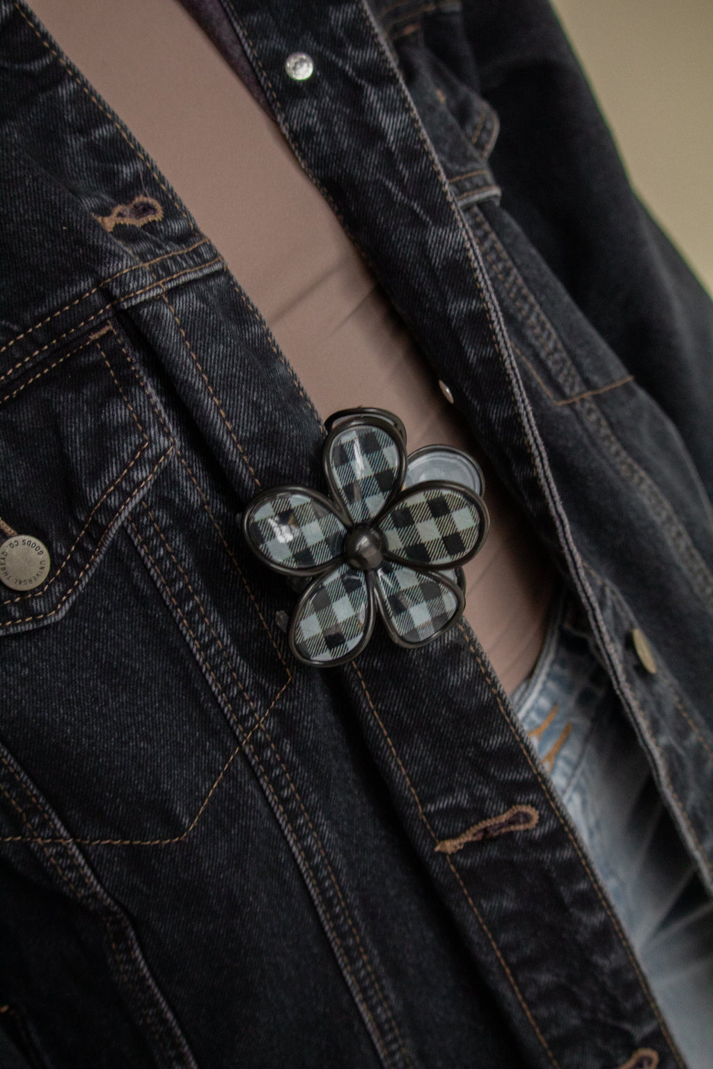 Plaid Flower Claw Clip
