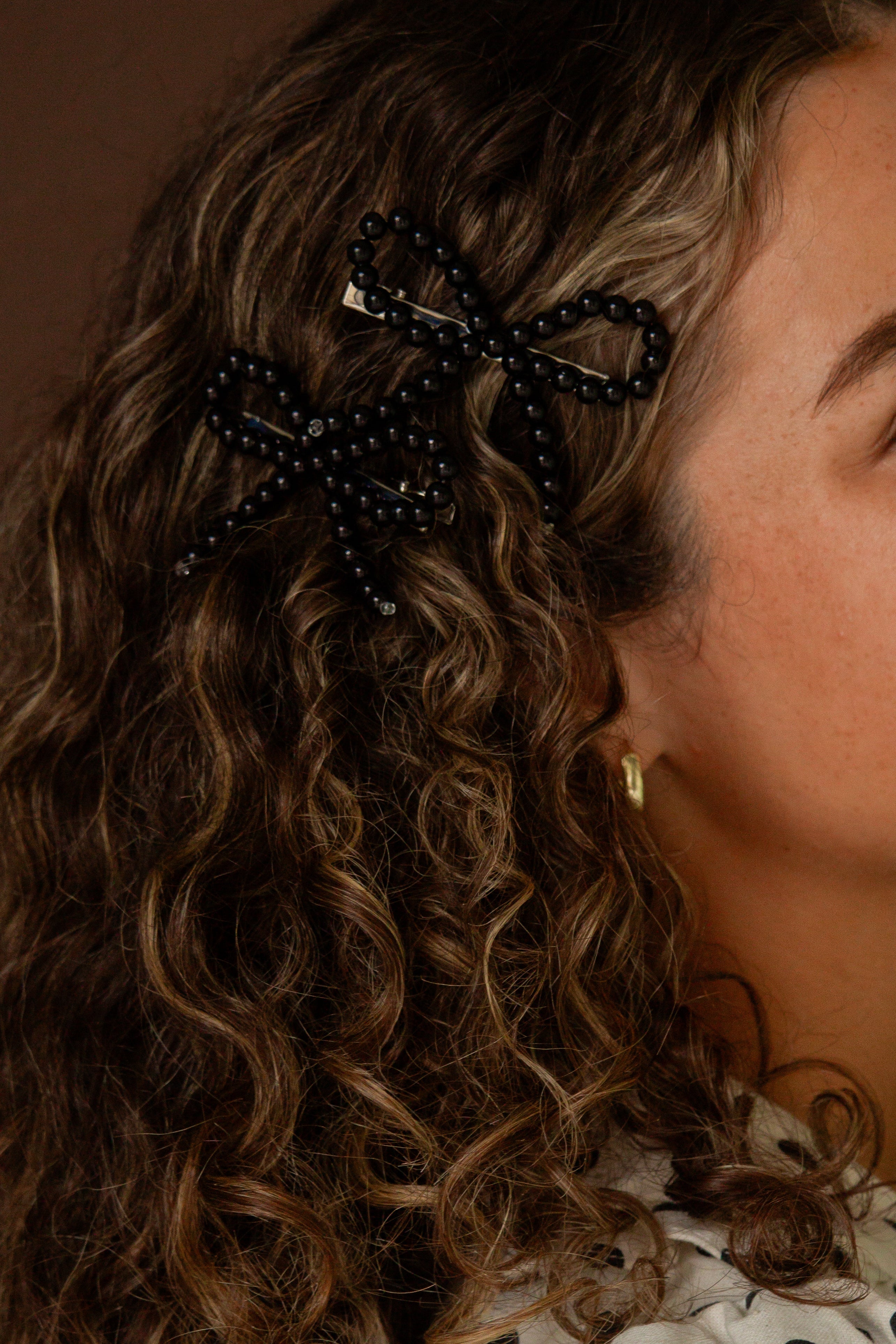 Black Beaded Bow Clips 2-pack