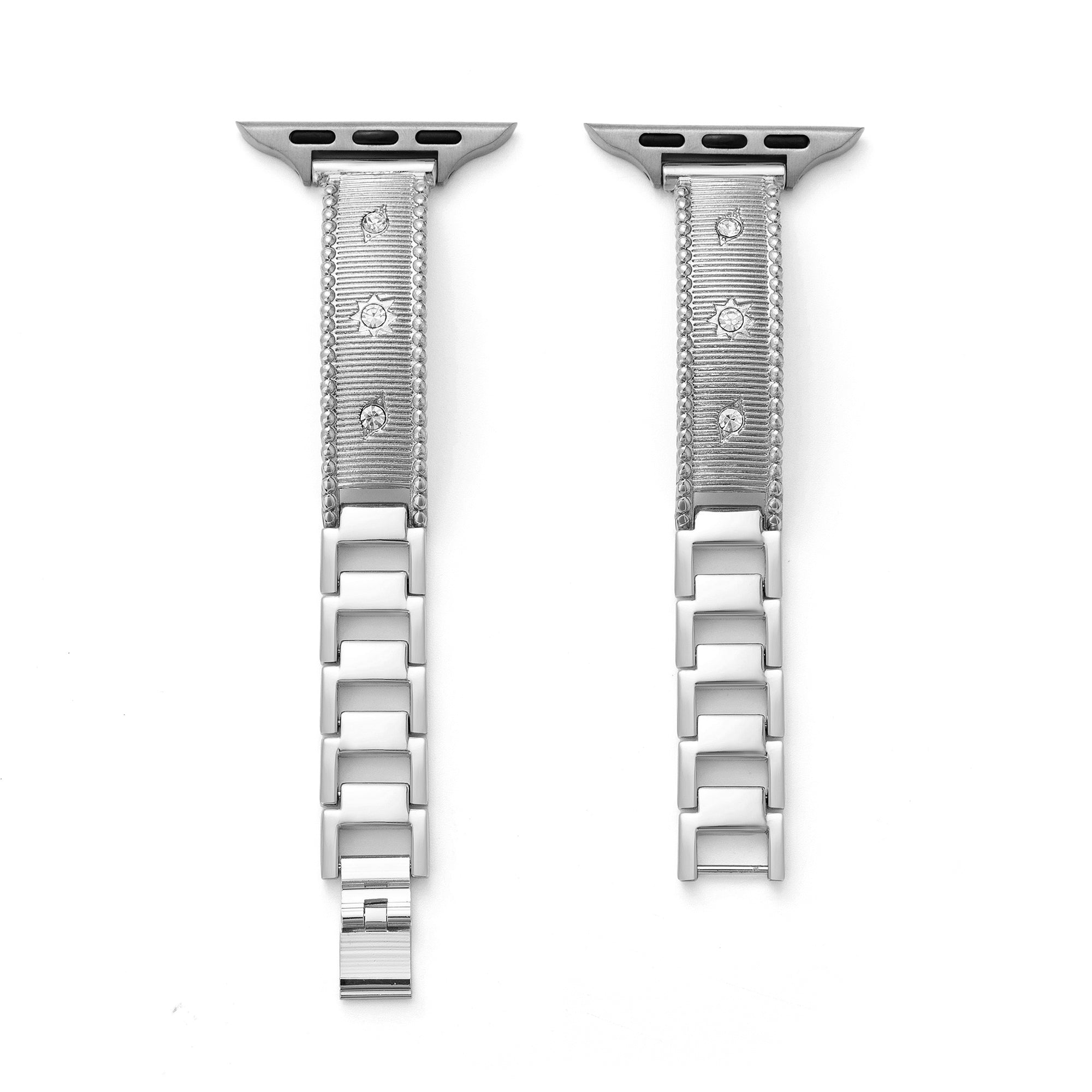 Rhinestone Brushed Metal Watch Band