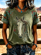Women'S Retro Western Style Printed T-Shirt