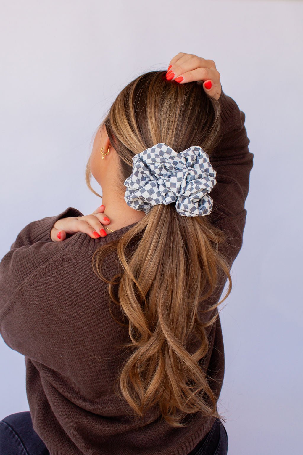 Grey Checkered Jumbo Scrunchie