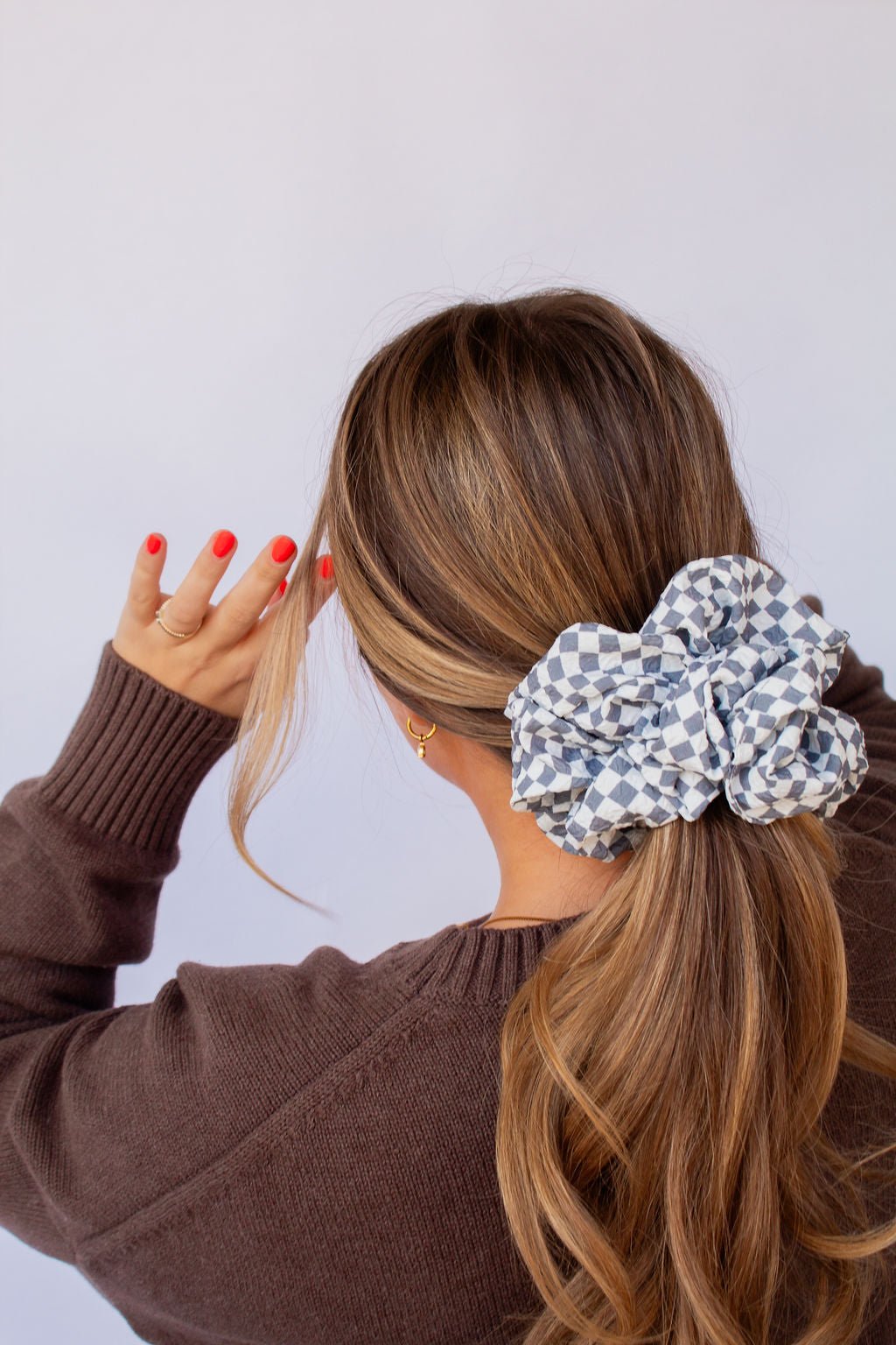 Grey Checkered Jumbo Scrunchie