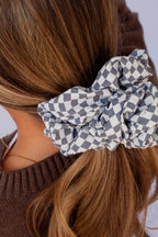Grey Checkered Jumbo Scrunchie