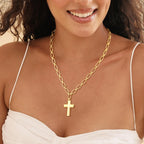 Tewiky Gold Chunky Cross Necklace for Women - Vintage Style