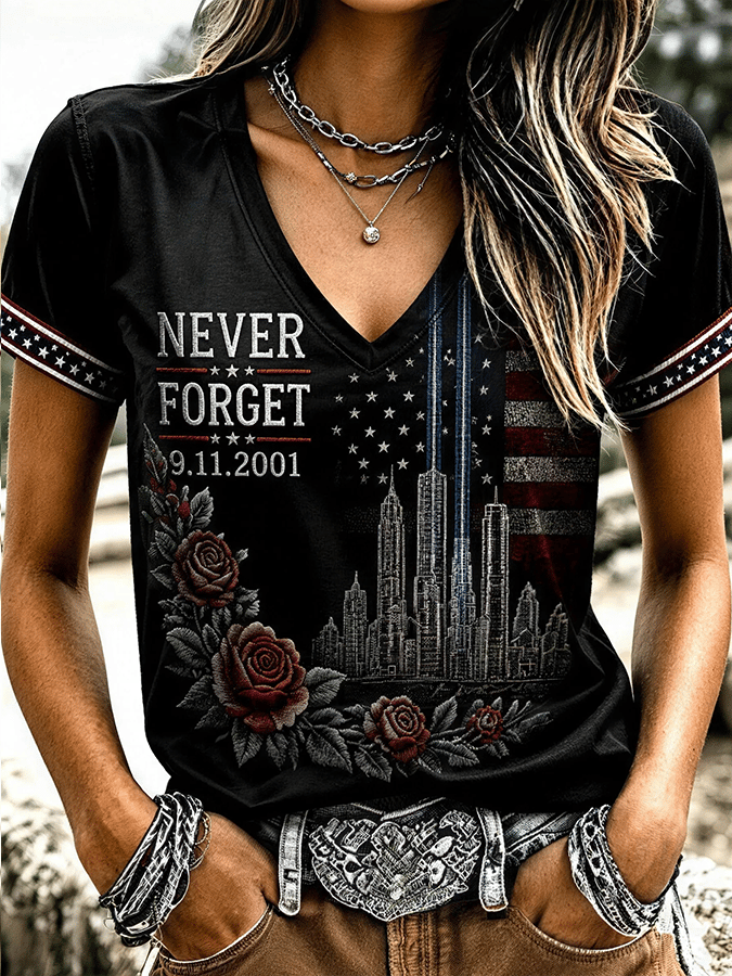 Women's Never Forget September 11 Print T-Shirt