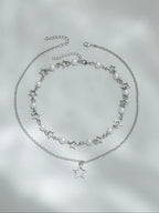 Star & Faux Pearl Decor Pendant Necklace Set for Parties