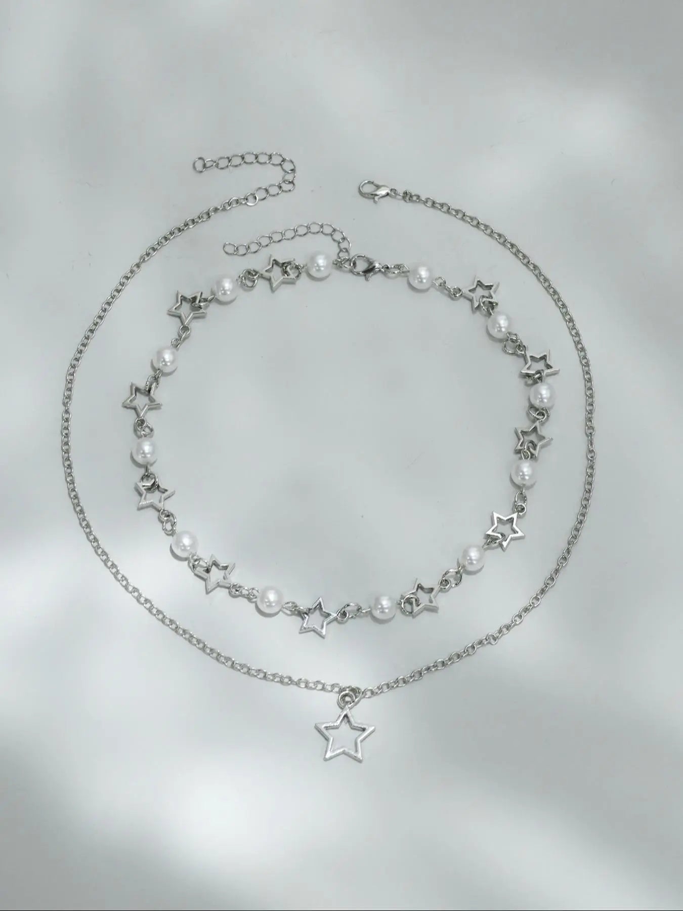 Star & Faux Pearl Decor Pendant Necklace Set for Parties