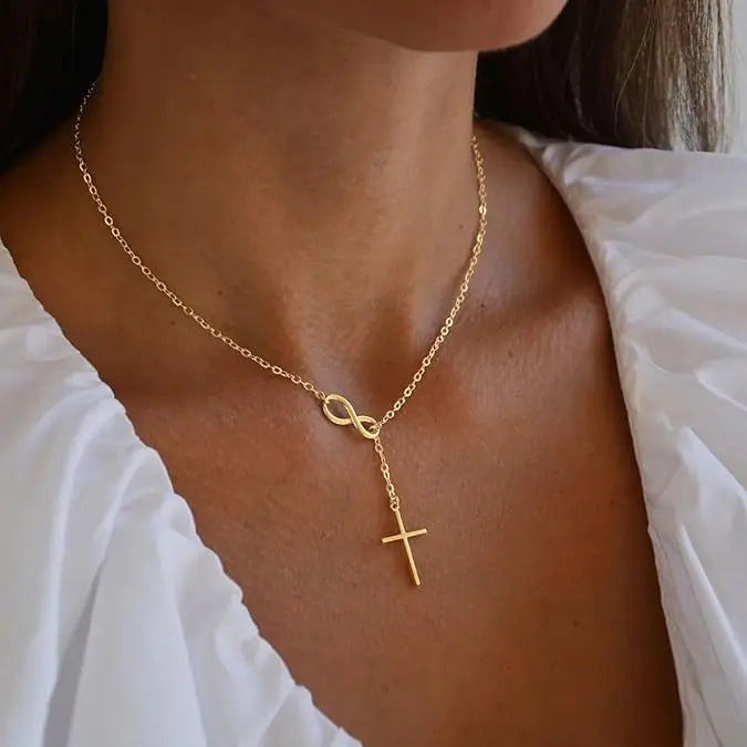 Simple Crown & Cross Pendant Choker Necklace