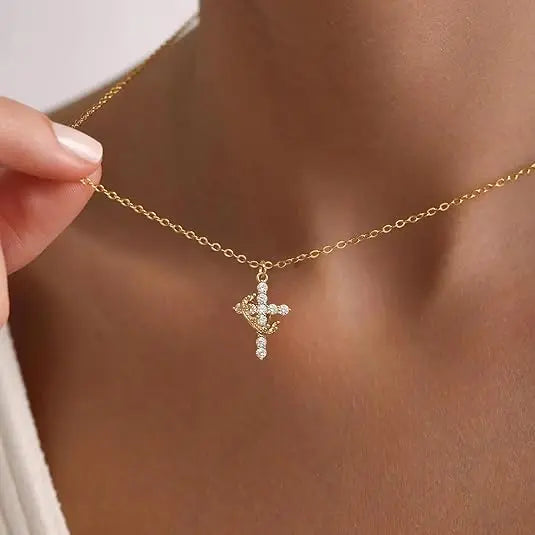 Simple Crown & Cross Pendant Choker Necklace