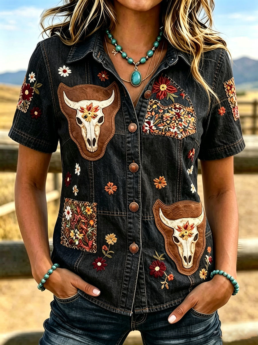 Women'S Western-Style Animal Retro Floral Print Shirt