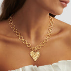 Tewiky Chunky Gold Heart Pendant Necklace for Women