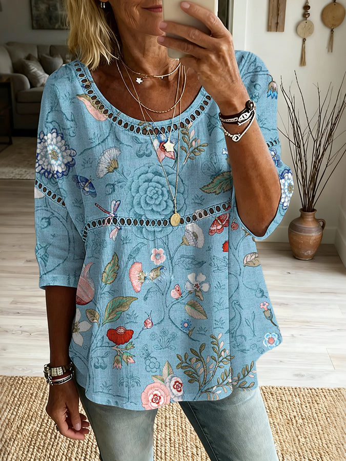 Women'S Casual Floral Art Multi-Color Printed Top