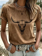 Women'S Western Horse Art Faith Gradient Printed Round Neck T-Shirt