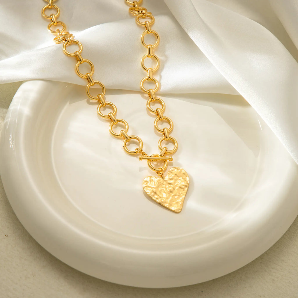 Tewiky Chunky Gold Heart Pendant Necklace for Women