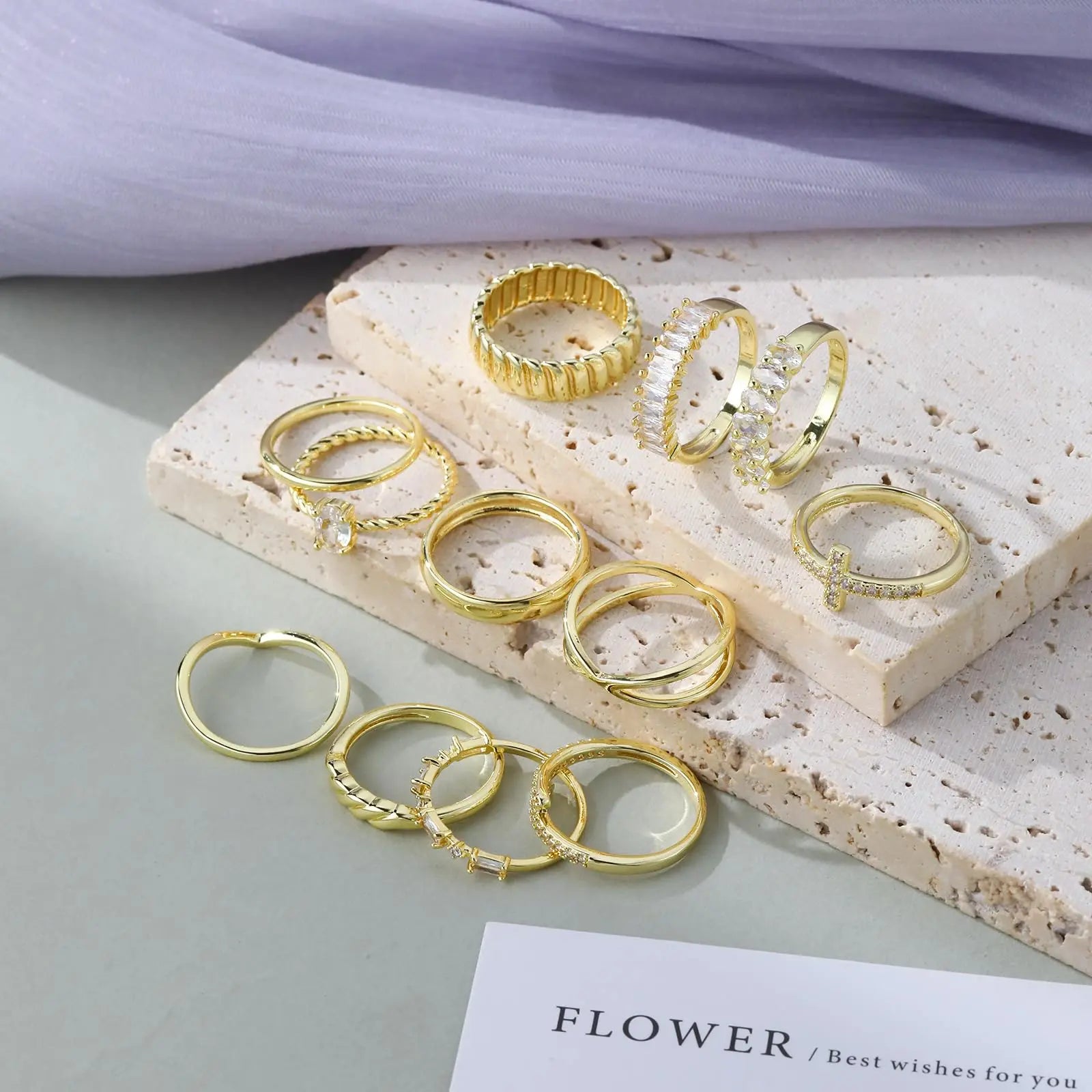 Pancert Gold-Tone 12-Piece Ring Set for Women - Versatile Jewelry