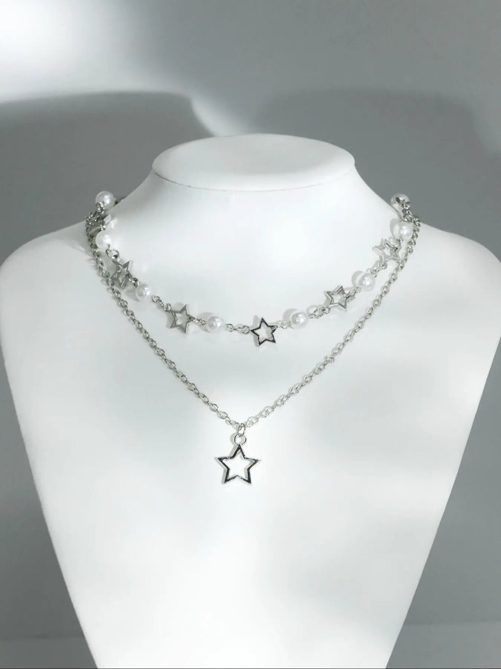 Star & Faux Pearl Decor Pendant Necklace Set for Parties