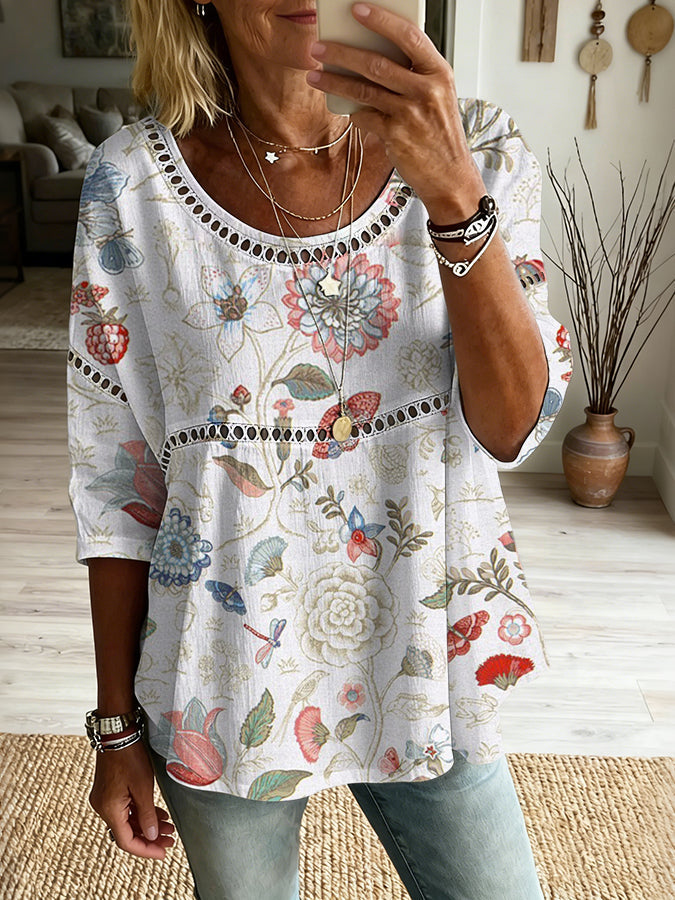 Women'S Casual Floral Art Multi-Color Printed Top