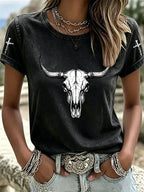 Women'S Western Horse Art Faith Gradient Printed Round Neck T-Shirt