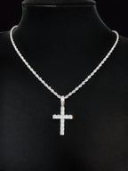 Zircon Inlaid Cross Pendant & Cuban Chain Necklace
