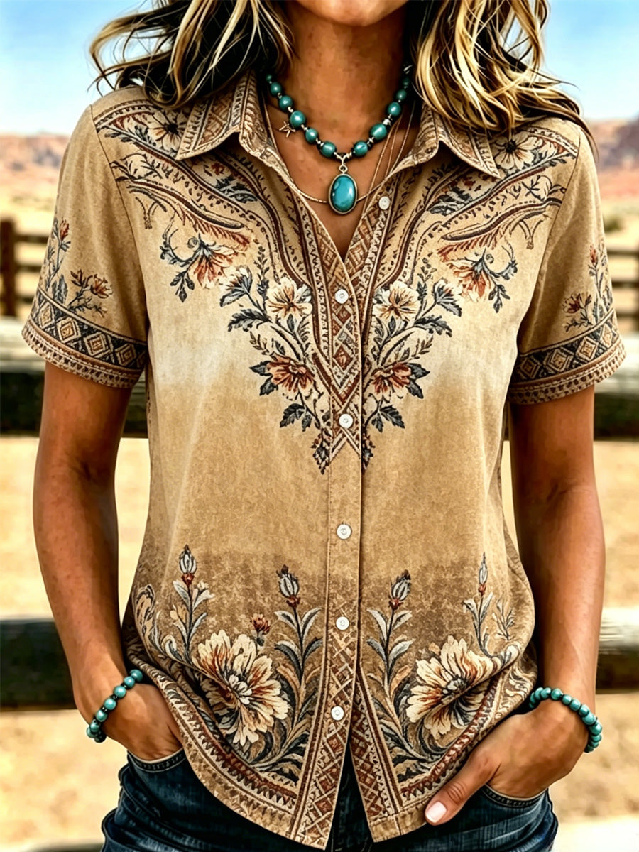 Women's Western-style Retro Print Shirt