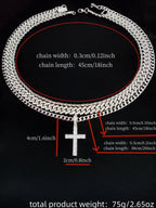 Zircon Inlaid Cross Pendant & Cuban Chain Necklace
