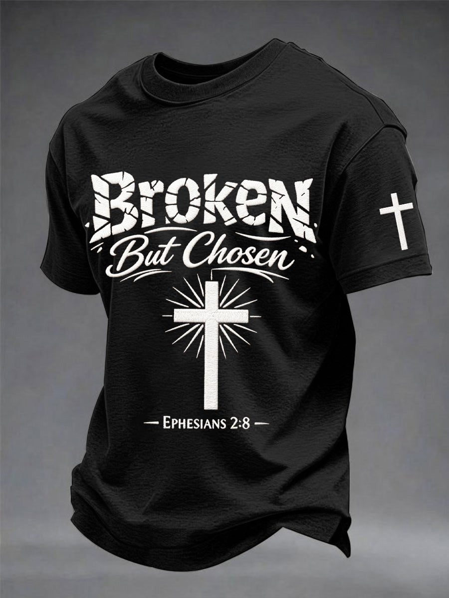 Men's Christian Cross Broken But Chosen Print Tee