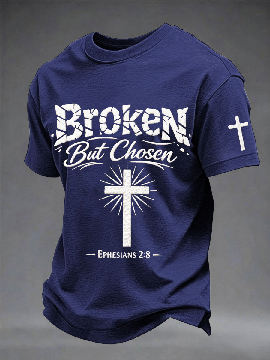 Men's Christian Cross Broken But Chosen Print Tee