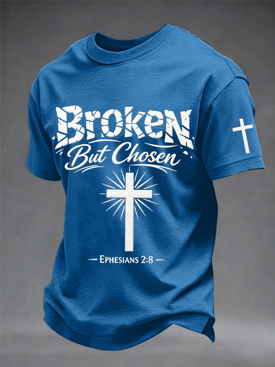 Men's Christian Cross Broken But Chosen Print Tee