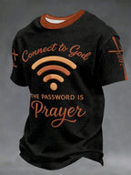 Men's "Connect To God,The Password IS Prayer" Print Casual Waffle Short Sleeve