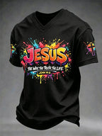 Men's Christian Jesus Cross Short Sleeve V-neck T-shirt