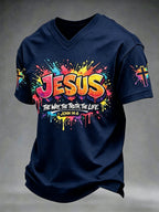 Men's Christian Jesus Cross Short Sleeve V-neck T-shirt