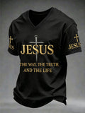 Men's Christian Jesus The Way the Truth The Life John 14:6 Cross V-neck T-shirt