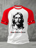 Men's Keep Faith In Christ Print Casual Tee
