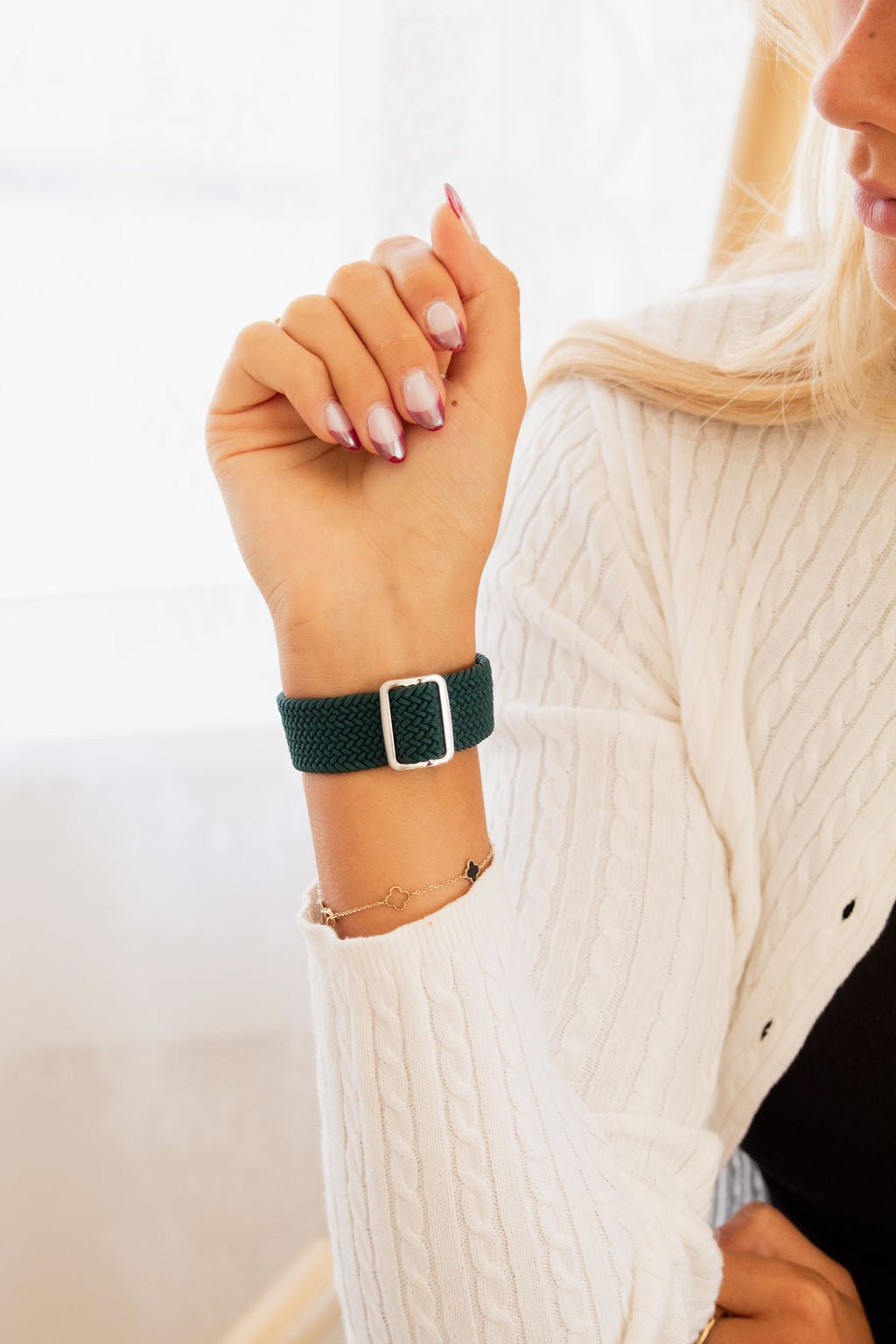 Teal Thick Weaved Adjustable Elastic Watch Band